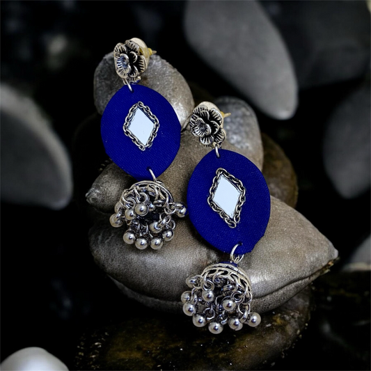 Fabric oxidised jhumka earring (blue)