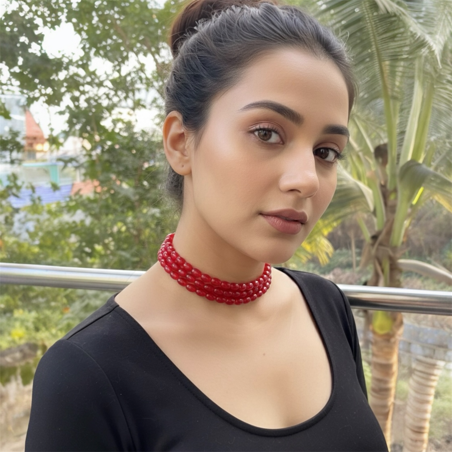 Glass bead choker (red)