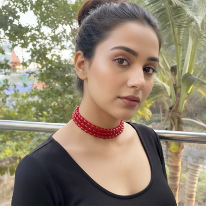 Glass bead choker (red)