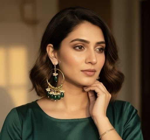 Beaded hoop design earring(green)